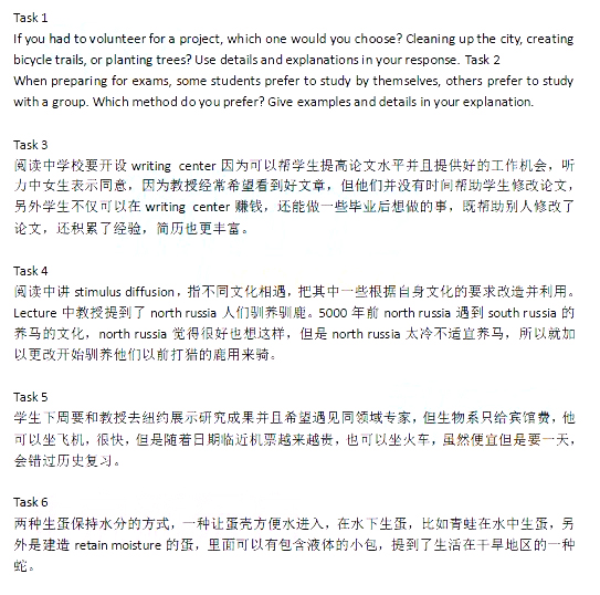 7月14日网友整理的托福口语机经