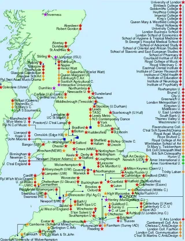 一张图说清英国大学位置分布 ！