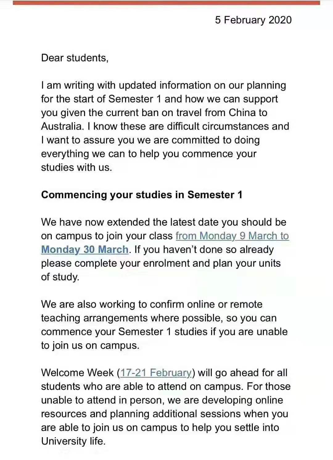 悉尼大学开学时间更新为2020年3月30日 ​​​​