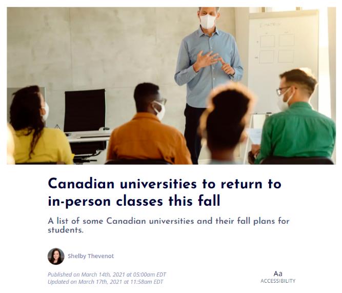 加拿大29所大学陆续发布秋季学期返校计划；留学生应提前准备