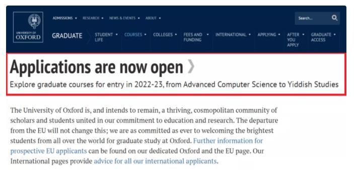 牛津大学2022年硕士申请，入学要求更新/开放专业汇总