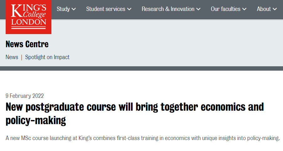 速来！KCL国王学院新开经济学方向硕士，双非背景可申请