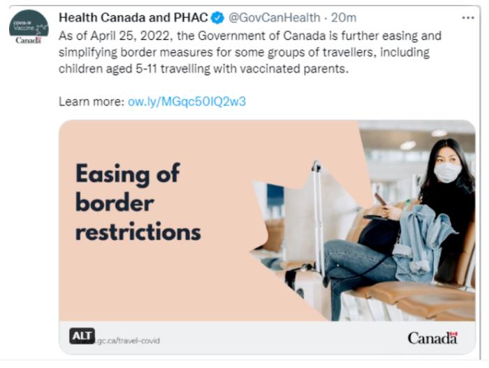 进一步放宽其入境限制，儿童入境加拿大无需检测