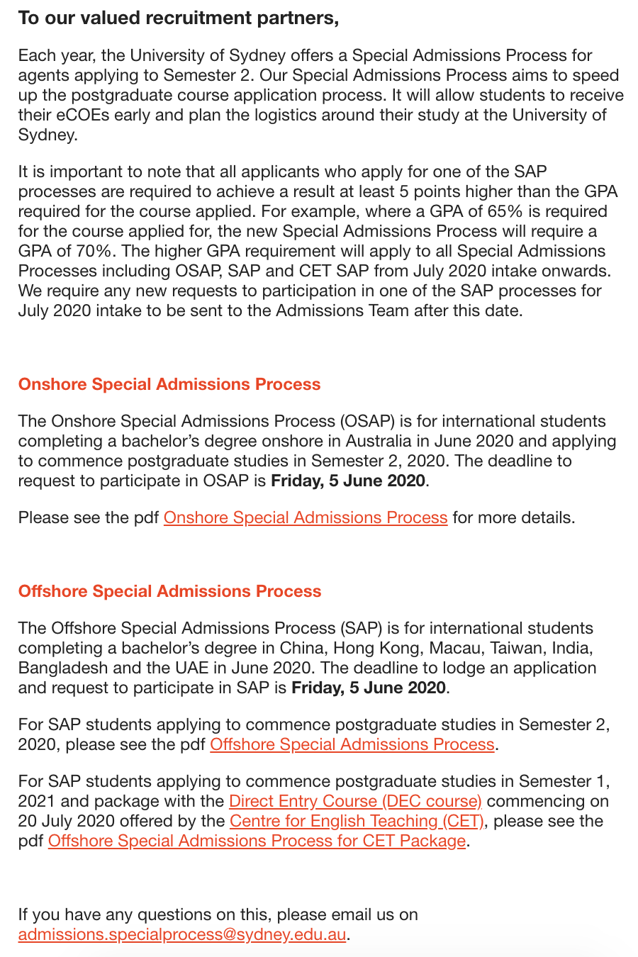 悉尼大学2020S2 Conditional CoE政策解读